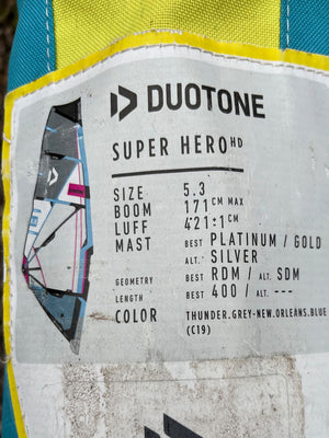 
                  
                    Load image into Gallery viewer, 2019 Duotone Super Hero HD 5.3 m2 Used windsurfing sails
                  
                