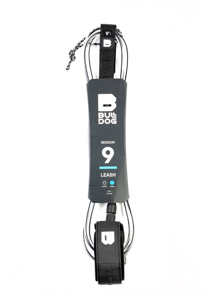 BULLDOG SESSION 9' KNEE SURFBOARD LEASH 9' BLACK WHITE SURF LEASH