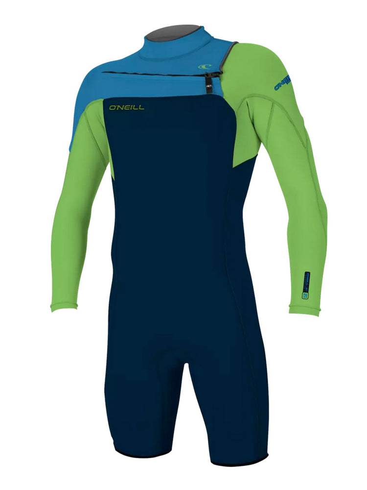 O'Neill Hammer 2MM Chest Zip Long Sleeved Shorty Wetsuit - Abyss Dayglow Ocean - 2024 Mens shorty wetsuits